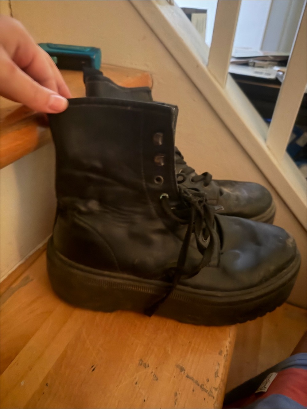 Women's Black Platform Lace-Up Ankle Boots - Picture 2 of 5